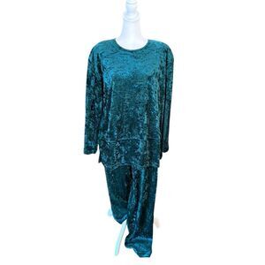 Teddi Vintage 90s Teal Green Velvet Tunic Top High Waisted Pant Set Womens Large